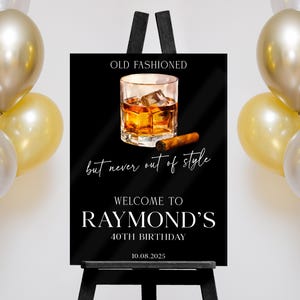 Men&#39;s Birthday Party Welcome Sign, Cigar & Whiskey Birthday Welcome Sign, Aged to Perfection Sign, Cheers to 40 Sign, Birthday Gifts for Dad