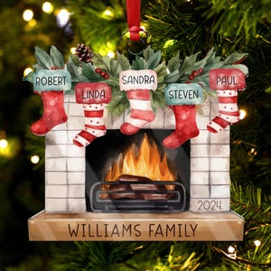 Christmas Ornaments, Personalized Family Christmas Ornaments, Family Christmas Stocking Ornament, Stockings on Fireplace, Christmas Gift