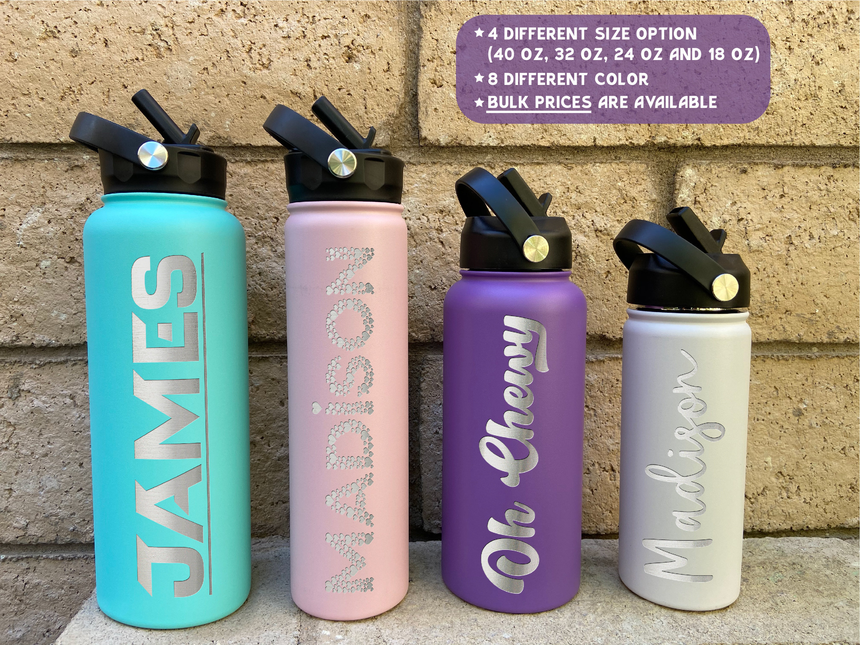 Custom Water Bottles Personalized with Straw Lid 24 oz Customized Stainless  Steel Water Bottles with…See more Custom Water Bottles Personalized with
