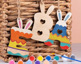 DIY Easter Tag, Initial Easter Tag, Personalized Paint Your Own Initial Kit, Easter Basket Stuffers, Kids DIY Easter, Easter Bunny Crafts