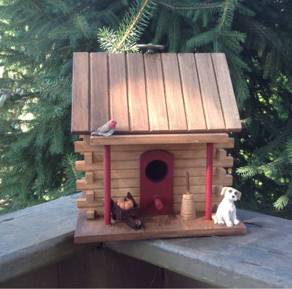 Adirondack Log Cabin Birdhouse Natural Wood Etsy