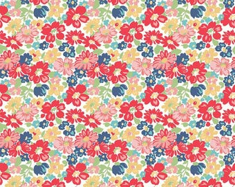 Tela para acolchado Riley Blake Vintage Happy 2 Main en rojo de Lori Holt, patrón n.° C9130, por media yarda x 42/44"