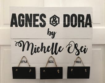 Agnes & Dora Custom Handmade Wooden Stained Painted Sign Wall Hanging w/ Style, Size, and Price Plaques