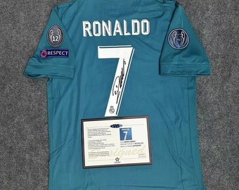 Cristiano Ronaldo SIGNÉ Real Madrid Bleu Troisième UCL 2017 Signature Maillot/Jersey