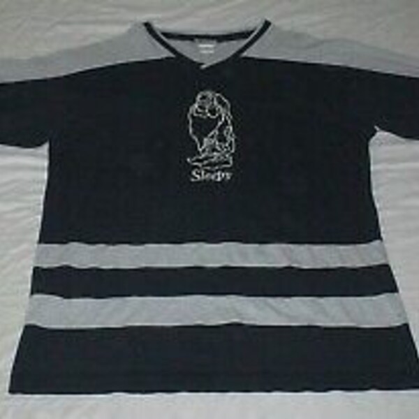 Vintage Walt Disney Sleepy 3/4 Sleeve Jersey Cotton T-Shirt Size Large / XL Black Grey