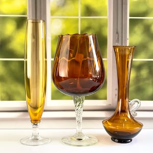 Set of 3 Vintage Amber Gold Honey Yellow Glass ~MCM Retro Home Decor