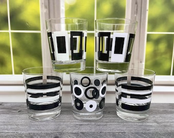 Antique Vintage Set 6 Tumbler Drinking Glasses Carrier Holder