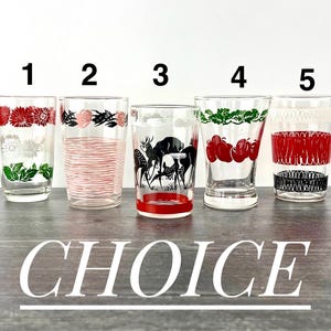 CHOICE~Vintage Juice Glass~Swanky Swig Mid Century Modern Kitchen Kitsch~Deer Flowers Tomato Pink Roses~Retro Collectible 60s Juice Glasses