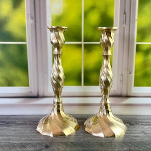 Pair of Vintage Brass Candle Holders Taper Candlestick Holders 8"~Mid Century Modern Home Decor~Wedding Christmas Mantel Decor~Brass Gift