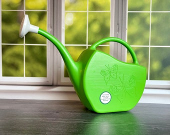 Retro Mod Green Watering Can Butterfly Design~56 oz Indoor Plastic Watering Can~Removable Sprinkler Head ~Garden Patio~Plant Lover Gift