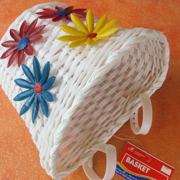 Retro Mod Bicycle Basket with Flowers~1980s Retro Flower Power~ Adjustable Straps New Old Stock with Original Tag