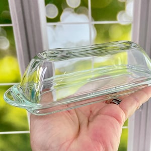Vintage Glass Butter Dish with Lid~Covered Glass Butter Dish~Single Stick Butter Dish Domed Lid~Dinner Table Butter Dish