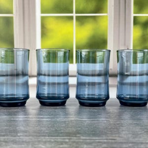 Set of 4 Vintage Libbey Blue Glass JUICE Glasses Drinking Glasses Mid Century Modern Blue Home Glassware Swanky Swigs~Blue Kitchen Kitsch