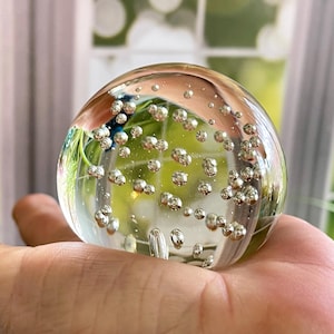 Vintage Mid Century Modern Controlled Bubble Clear Glass Round Orb Paperweight~Collectible Art Glass~Retro Desk Paperweight~Home Decor