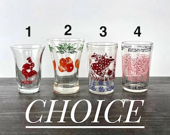 CHOICE~Vintage Juice Glass~Swanky Swig Mid Century Modern Kitchen Kitsch~Oranges Red Chicken Hazel Atlas Girl Watering Can~MCM Drink-Ware