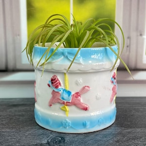 Vintage Japan Ceramic Carousel Planter Vase Nursery Baby Shower Gift~Rubins Originals~Indoor Planter Succulents