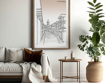 Boceto descargable Hondarribia, Pais Vasco. Arte imprimible. Descarga instantánea. Architecture Wall Art. PRINTABLE Download. Urban sketch
