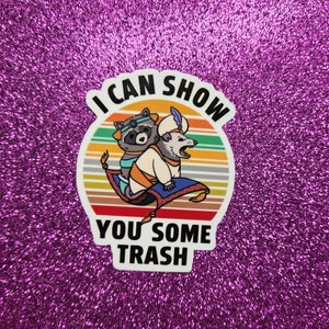 I Can Show You Some Trash Raccoon Possum Funny Water Resistant Sticker Choose Your Size