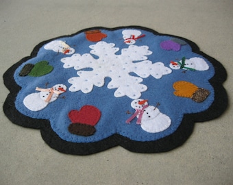 PDF Pattern: Snowmen & Mittens Penny Rug, Instant Download, Winter / Snow Decoration. Wool, Wool Felt, Applique.