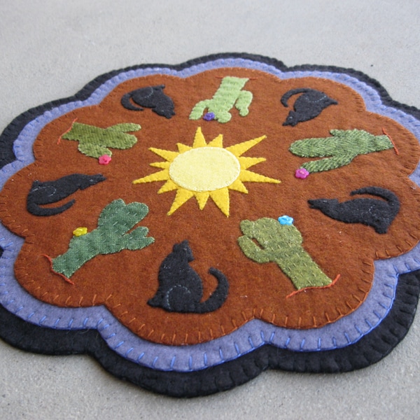 PDF Pattern: Cactus and Coyote Penny Rug, Instant Download, Decoration. Wool, Wool Felt, Applique.