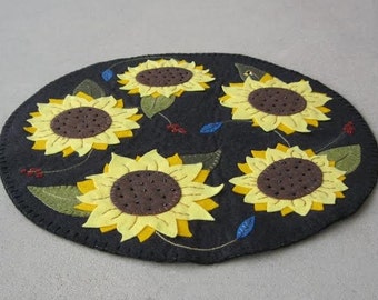PDF Pattern: Summer Sunflower Penny Rug, Instant Download, Summer / Fall Decoration. Wool, Wool Felt, Applique.