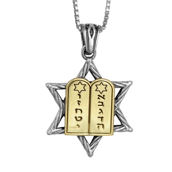 Kabbalah Amulet of Magen David & Ten Commandments 10 Covenant Moses Bible Silver 925