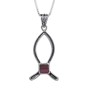 Collier de poisson pendentif conçu par la Nano Bible de Jérusalem en argent 925 de Terre Sainte