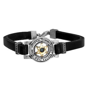Kabbalah Men&#39;s Bracelet  Ana Bekoach Sterling Silver Genuine Leather & Black Onyx