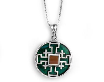 Jerusalem Cross with Nano Bible Pendant Necklace Silver 925 with Eilat Stone