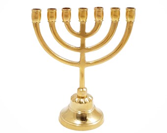 Gold Plated Jewish Candle Holder 7 Branched 5,5 inch from Jerusalem Menorah