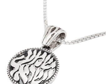 Jewish Pendant with Shema Israel Blessing Silver 925 Jewelry Judaica