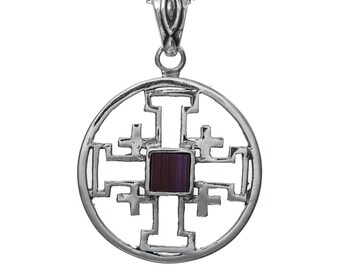 Jerusalem Cross with Nano Bible Pendant Necklace Silver 925