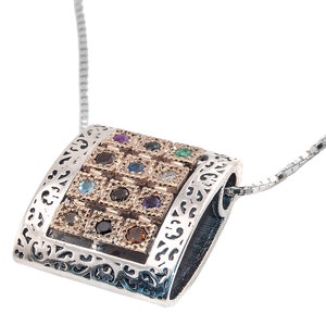Kabbalah Pendant with Breastplate Stones Hoshen Silver 925 Gold 9K and Priestly Blessing