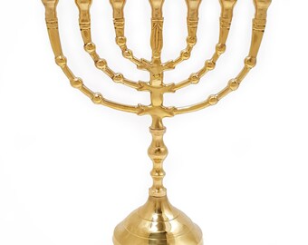 Gold Plated Classic 7 Branched Temple Menorah 9.2 inch from Jerusalem