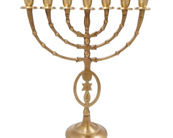 Jewish Candle Holder 7 Branched with Messianic symbol 12 inch Bronze Menorah