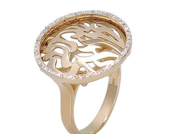 Kabbalah Ring Diamond 14k Gold Shema Israel Jewish Jewelry