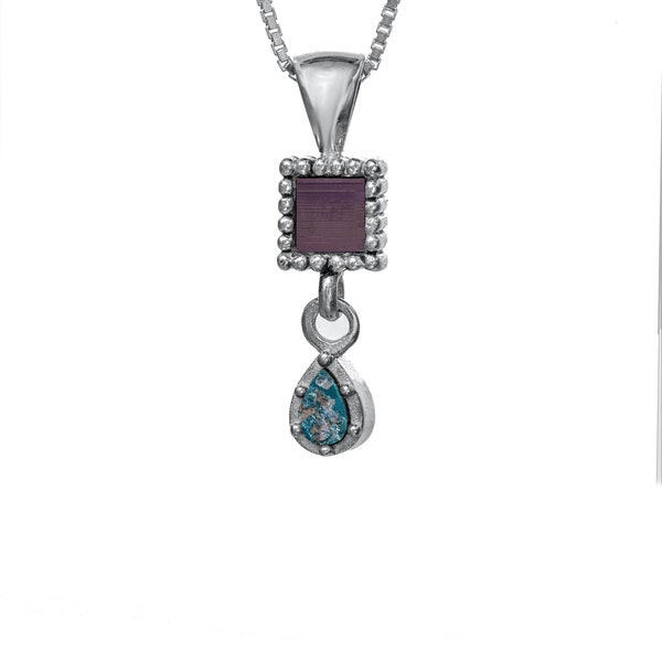 Jerusalem Nano Bible Torah Pendant with Drop of Roman Glass Necklace Silver 925