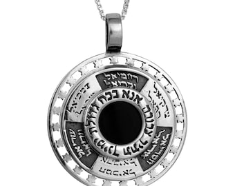 Round Kabbalah pendant with the names of 12 angels and Ana Bekoah with sterling silver amulet with onyx