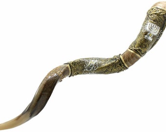 Artistic Yemenite Kudu Kosher Shofar 42"-45" with Menorah Symbol Israel