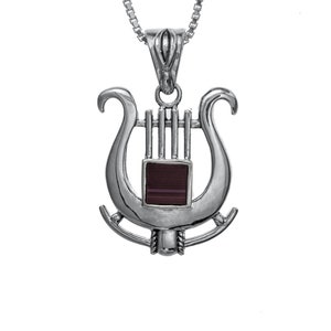 Jerusalem Nano Bible Torah Pendant King David&#39;s Harp Necklace Silver 925 Gift