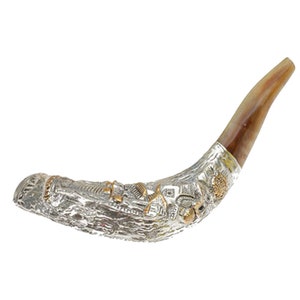 Natürliche koschere jüdische versilbert Schofar Ram Horn 15-17&quot;(35-39 cm) Israel