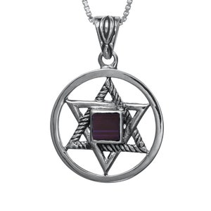 Magen David with Jerusalem Nano Bible Torah Pendant Circle Necklace Silver 925
