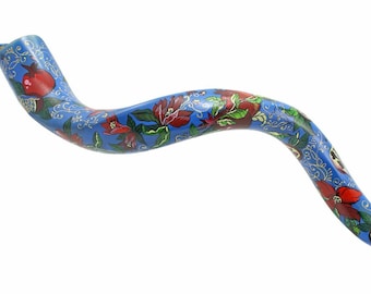 Artistic Yemenite Kudu Kosher Shofar 42"-45" Pomegranate Blue Israel Limited Edition