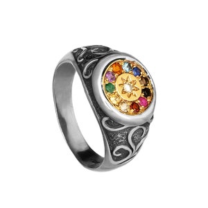 Kabbalah Ring  12  Stones Hoshen Sterling Silver & Gold 9K