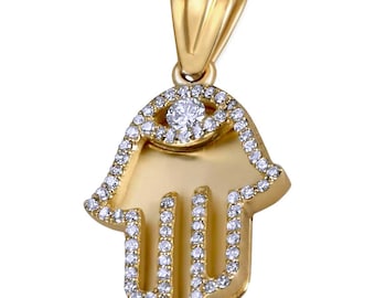Hamsa Hand Pendant Diamonds Gold 14K With 69 Diamonds Jewelry