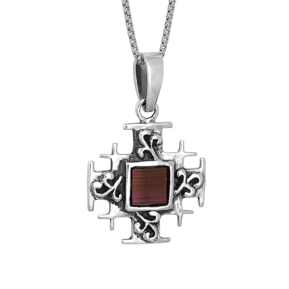 Collana con croce, collana rotonda in argento sterling con croce di Gerusalemme con Nano Bible sim, nuovo testamento, collana con versi della Bibbia, Terra Santa - Italia