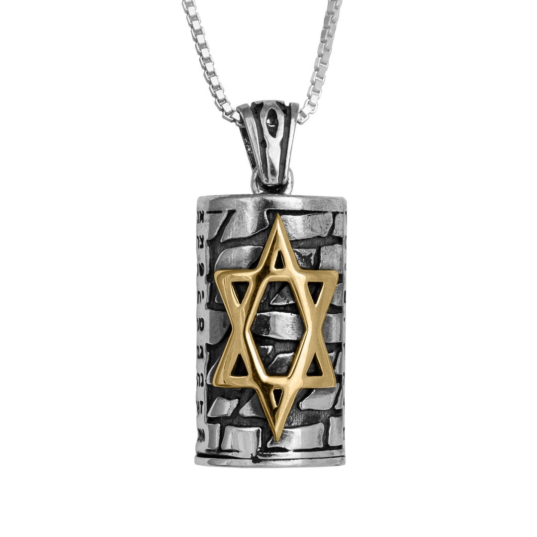 Kabbalah Pendant Mezuzah W/prayer Ana Bekoah Sterling Silver & Gold 9K