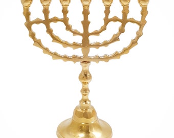 Gold Plated Menorah 7 Branched 7.8 inch from Jerusalem Candle Holder