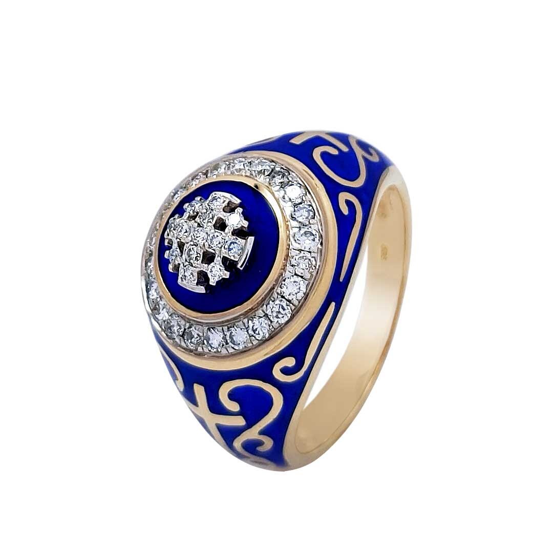 14K Gold Halo Christian Ring With 35 Diamonds and Blue Etsy