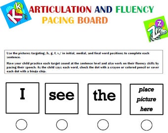 Articulation and Fluency Pacing Board Speech Therapy Printable Activity Book Stuttering, Articulation of /f, v, k, g/
